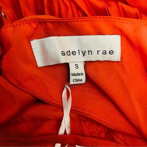 Adelyn Rae Pleated Skirt Ruched Bodice Satin Midi Dress Orange Small NWT - Picture 6 of 6
